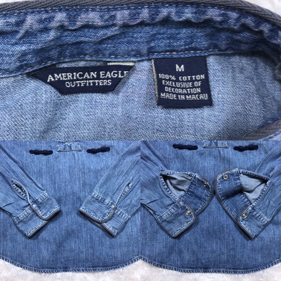 AEO Denim Popover Top Knot Bows Deep V-Neck Boho - Picture 4 of 4